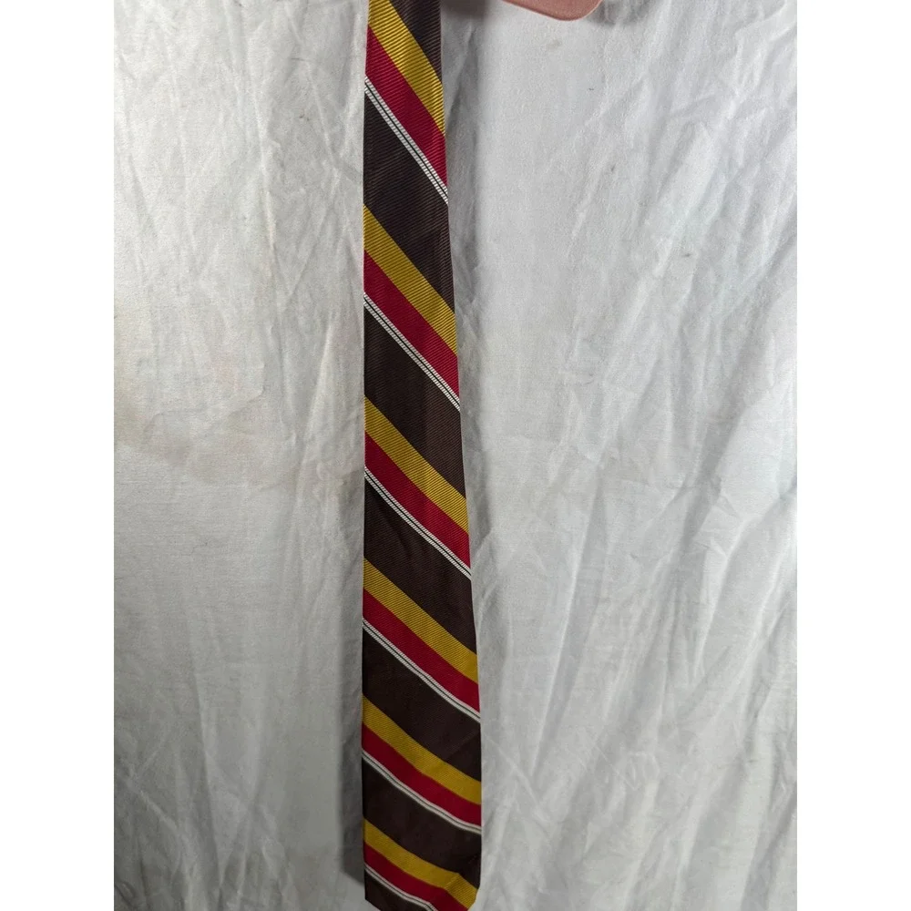 Vintage Towncraft Penneys Trevira Striped Necktie Brown Red Yellow 4001